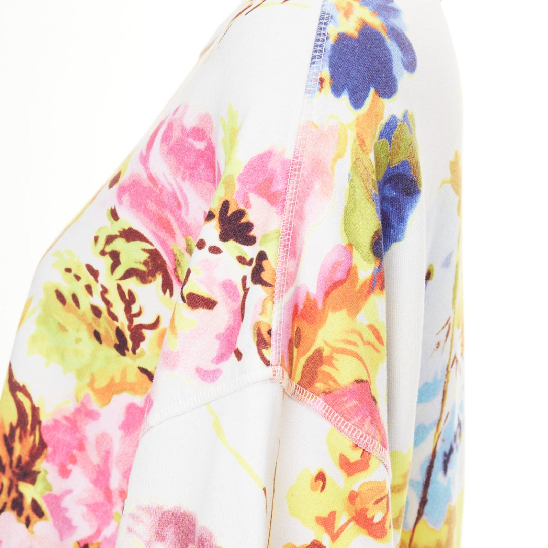 DRIES VAN NOTEN Helovi Ecru floral graphic wide elbow sleeve cotton sweatshirt M