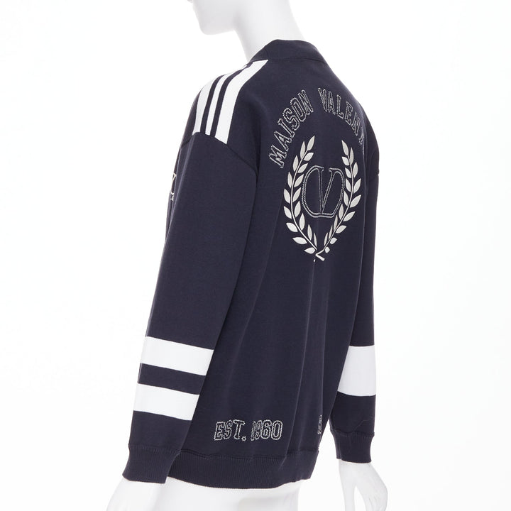 VALENTINO 2022 Vlogo Crest Laurel Crest navy white embroidery varsity cardigan S