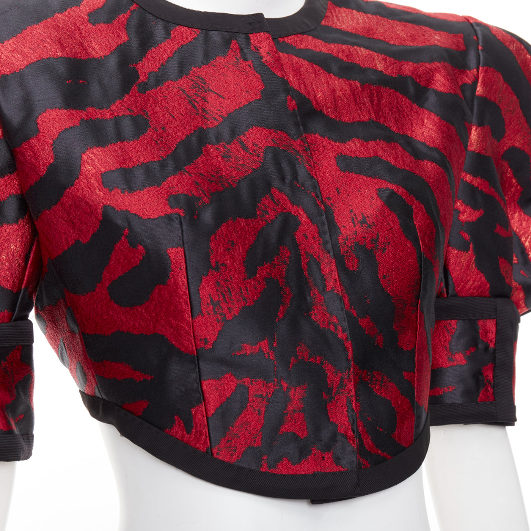 DOLCE GABBANA 2022 Runway red black zebra puff sleeve crop jacket IT38 XS