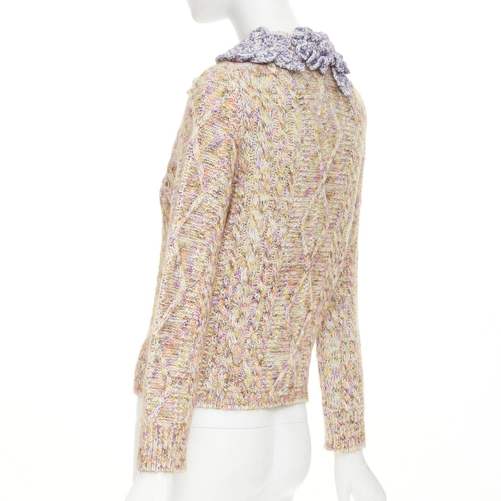 LOUIS VUITTON 2026 Knitted Flower Collar cable multicolor mix knit cardigan XS
