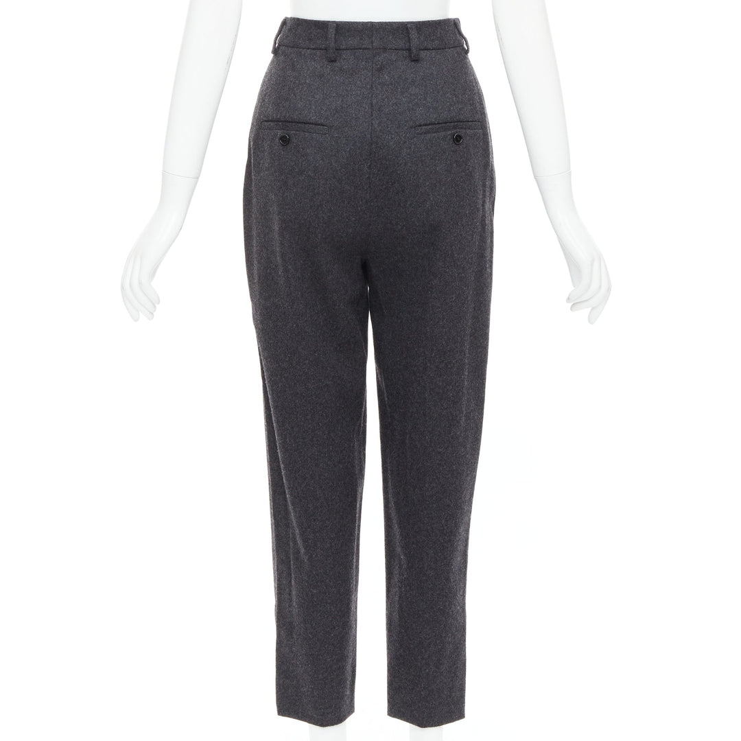 CELINE grey 100% wool cotton lined double pleated front tapered pants FR34 XS
