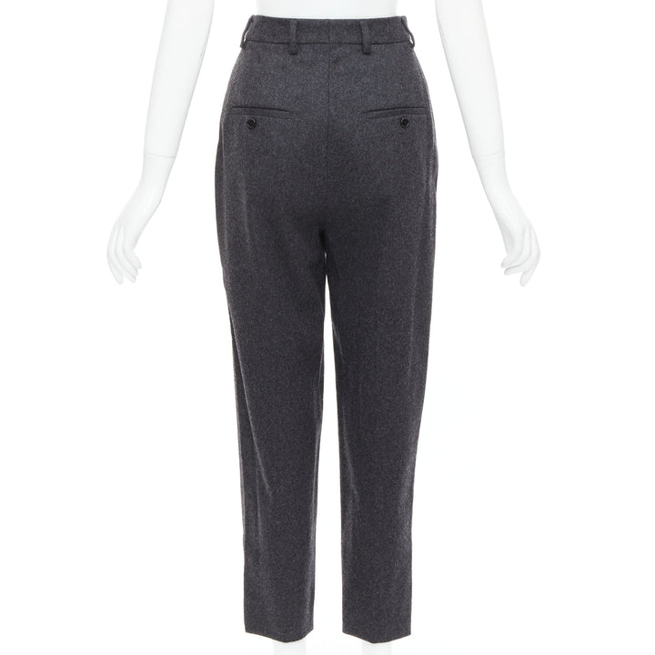 CELINE grey 100% wool cotton lined double pleated front tapered pants FR34 XS