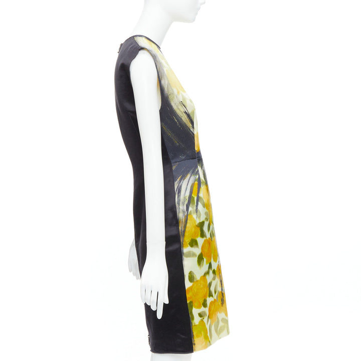 LANVIN Les 10 Ans yellow black cotton silk floral print dress FR36 S Emma Stone