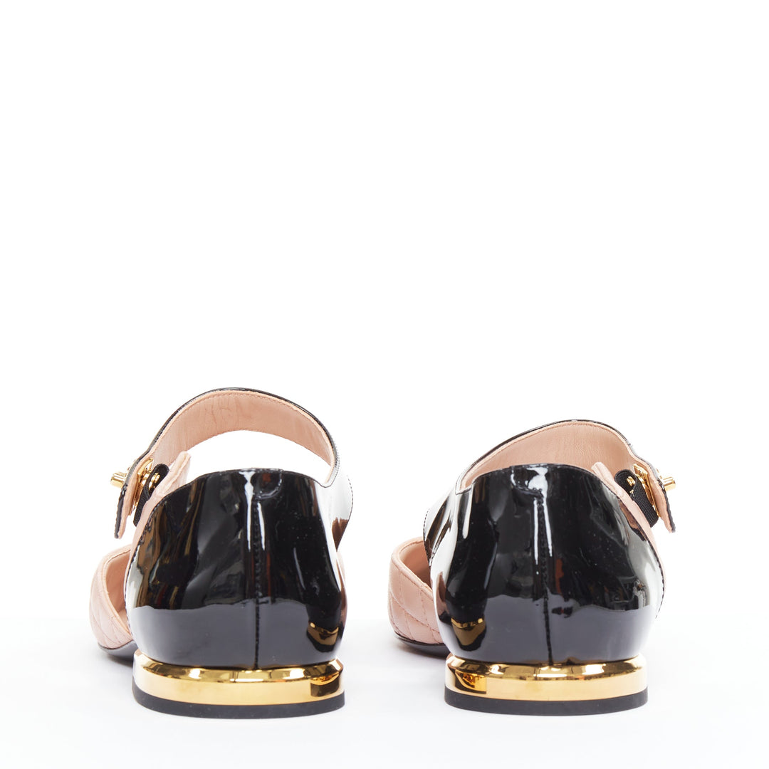 CHANEL 2022 pink quilted leather  black patent turnlock CC mary-janes EU39.5