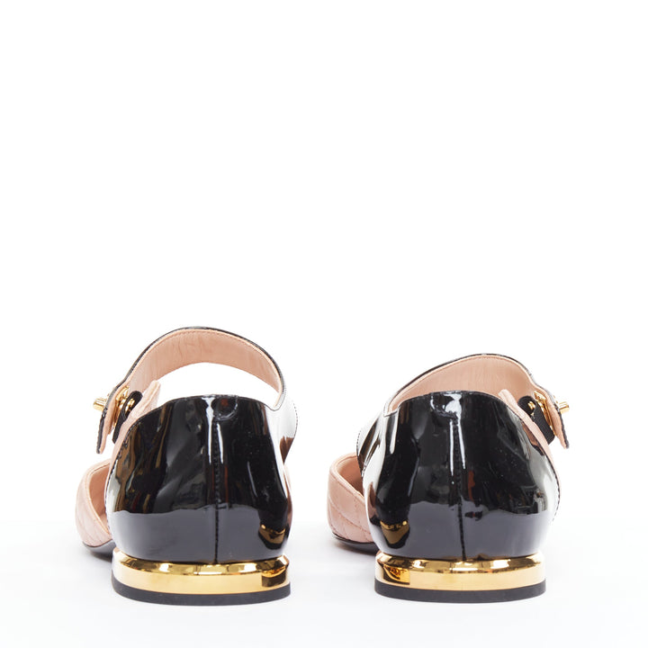 CHANEL 2022 pink quilted leather  black patent turnlock CC mary-janes EU39.5