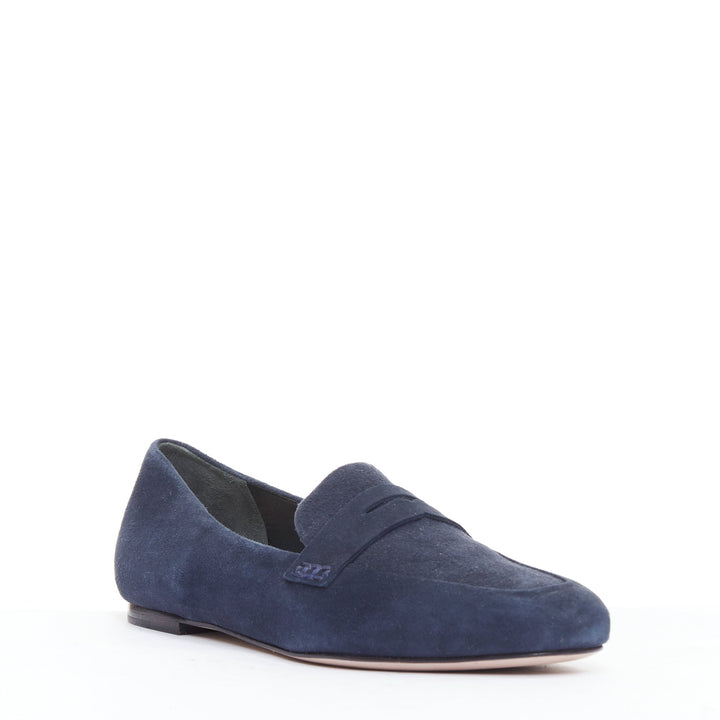 PORTE PAIRE navy suede leather classic minimal loafer flats EU36