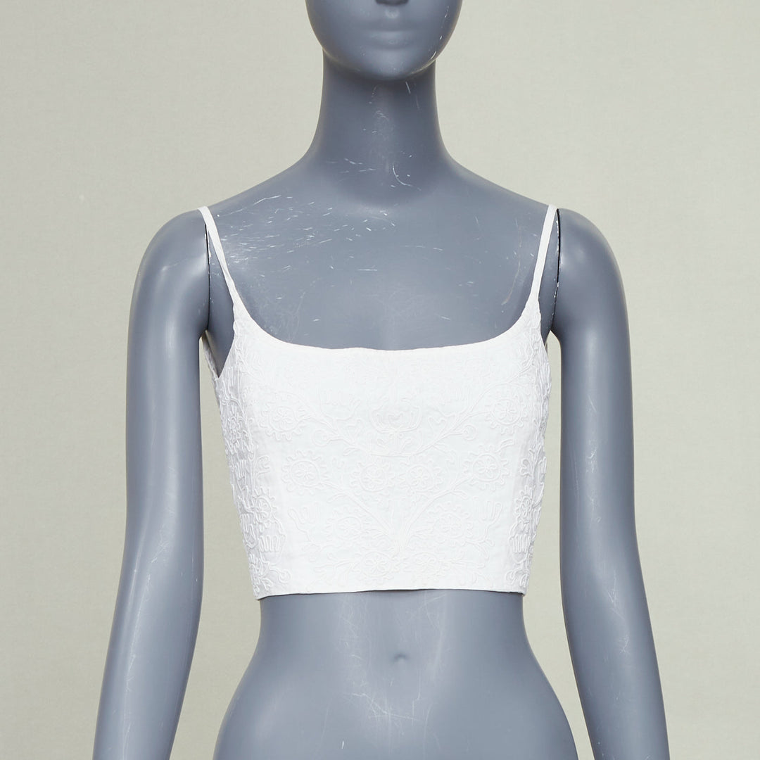 JIL SANDER+ cream 3D twist floral embroidery self tie crop top camisole FR36 S