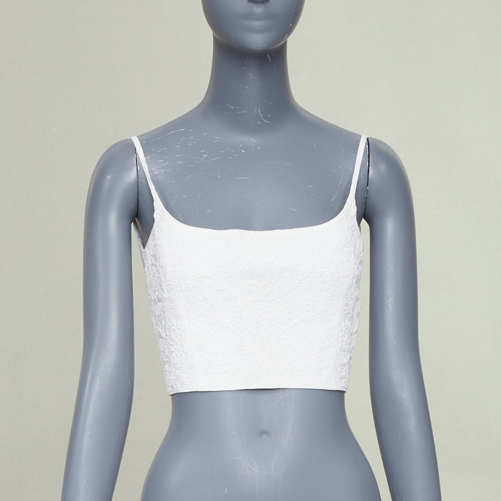JIL SANDER+ cream 3D twist floral embroidery self tie crop top camisole FR36 S