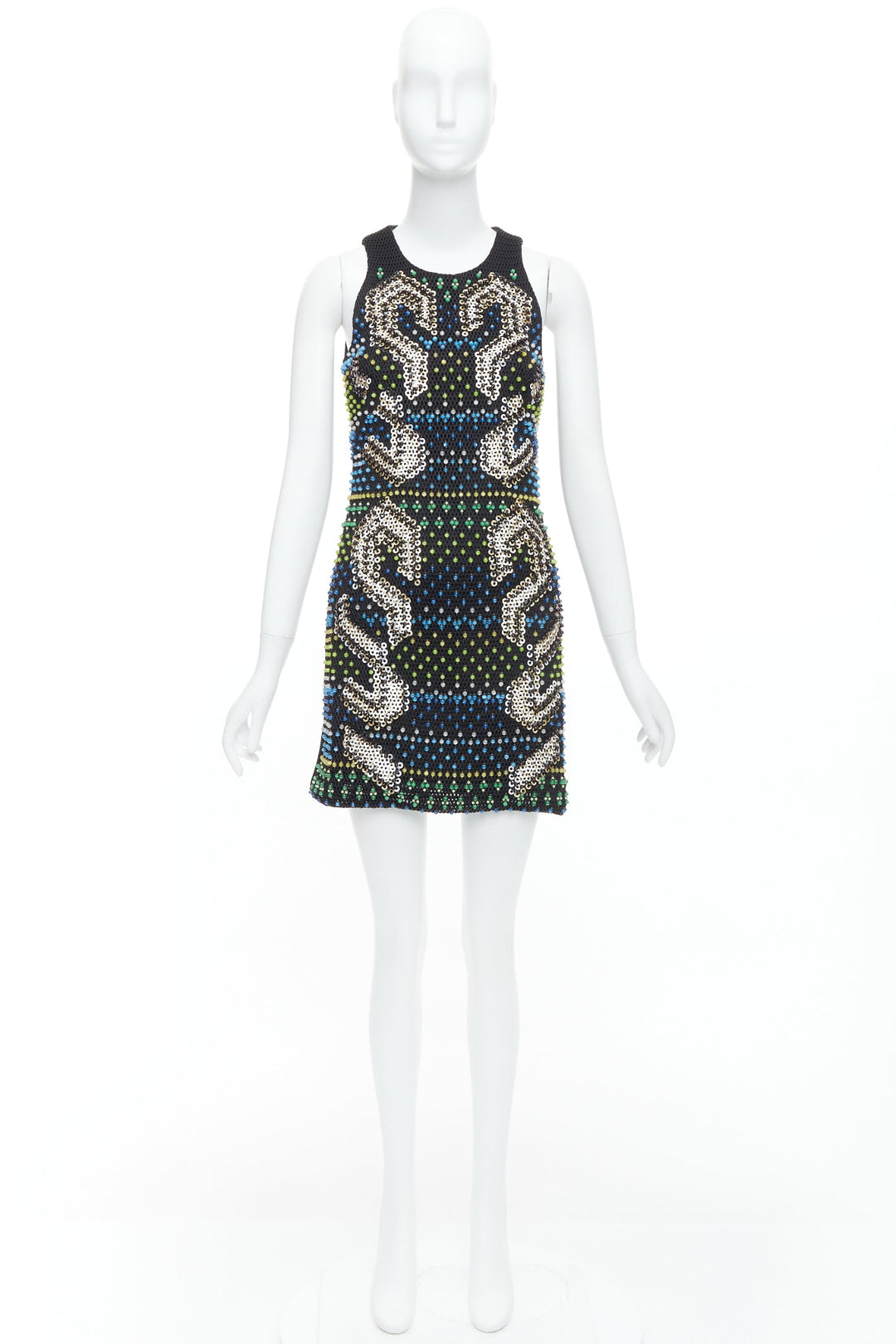 PETER PILOTTO black green beads embellished scuba mini dress UK8 S