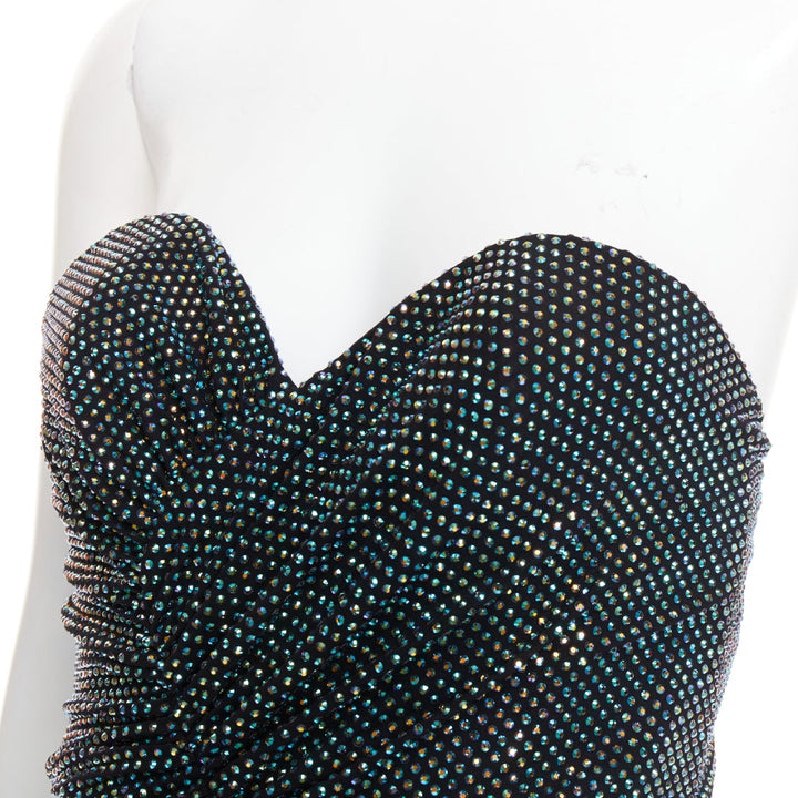 ALEXANDRE VAUTHIER 2021 blue black crystal bustier high slit strapless gown