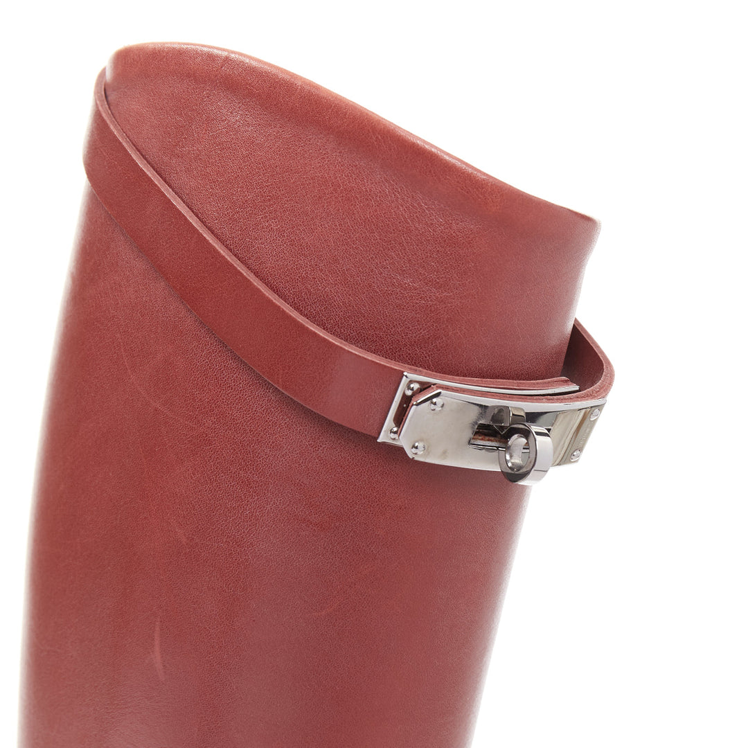 HERMES Jumping Kelly burgundy calfskin silvertone turnlock riding boots EU37