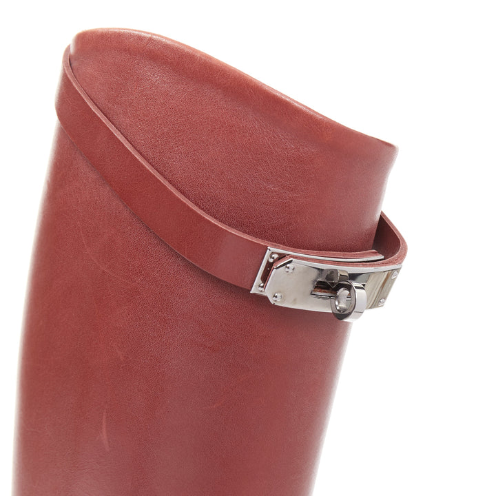 HERMES Jumping Kelly burgundy calfskin silvertone turnlock riding boots EU37