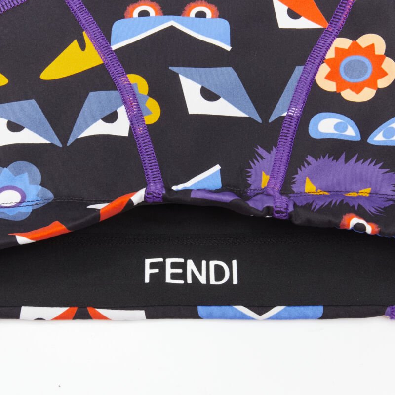 FENDI Activewear Monster Bug Eye black graphic print perforated crop top