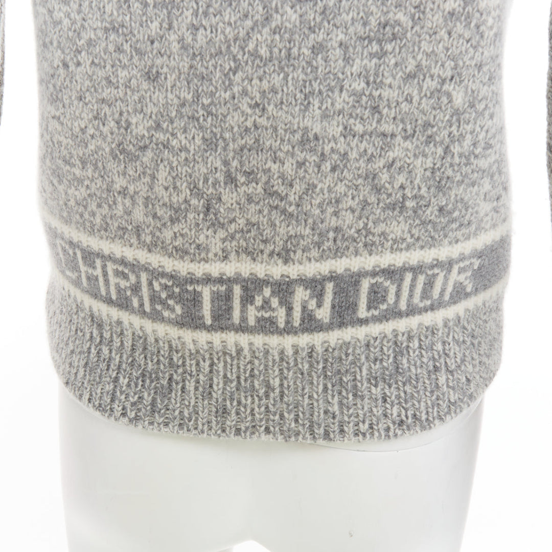 CHRISTIAN DIOR 100% cashmere light grey wool striped logo sweater FR34 XS
