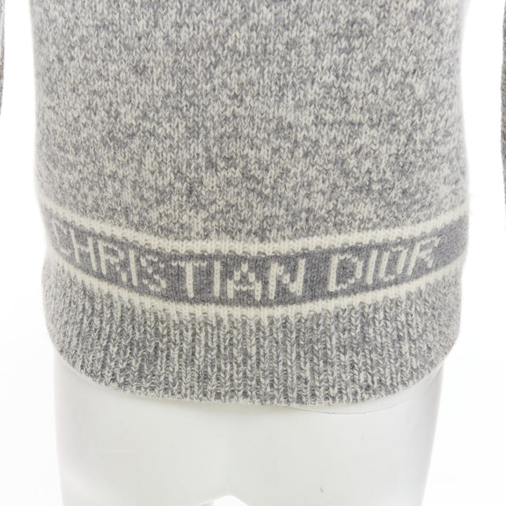 CHRISTIAN DIOR 100% cashmere light grey wool striped logo sweater FR34 XS