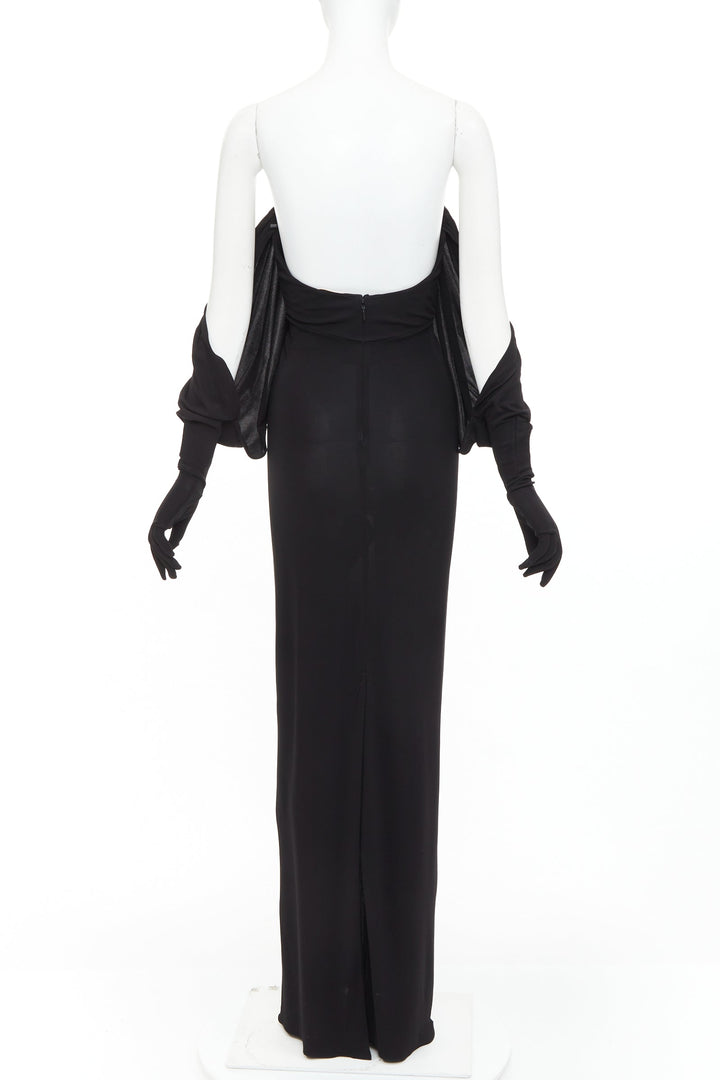 SAINT LAURENT 2023 Runway black sweetheart wired sweetheart gloves gown FR36 S