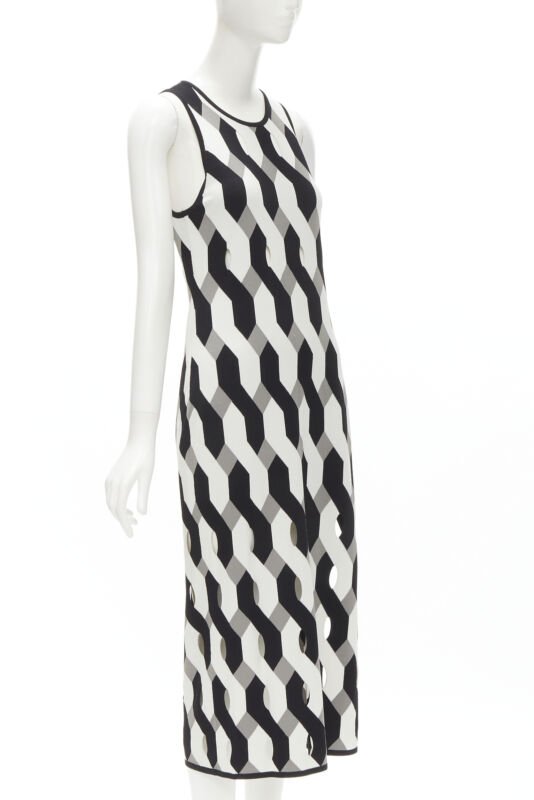 RAG & BONE black grey geometric woven cut out knitted dress S