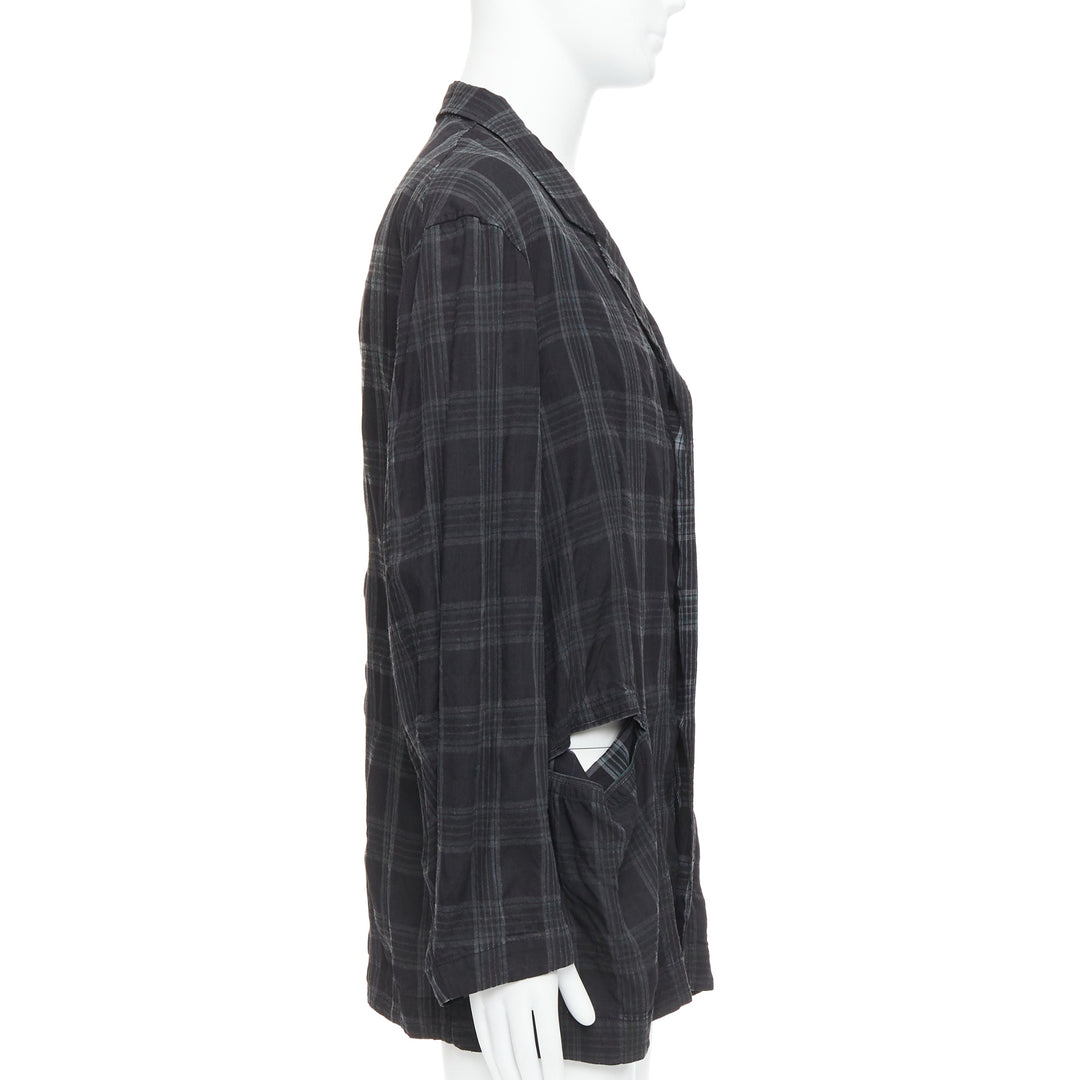 YOHJI YAMAMOTO Homme Plus grey checked slashed pocket blazer jacket JP2 M