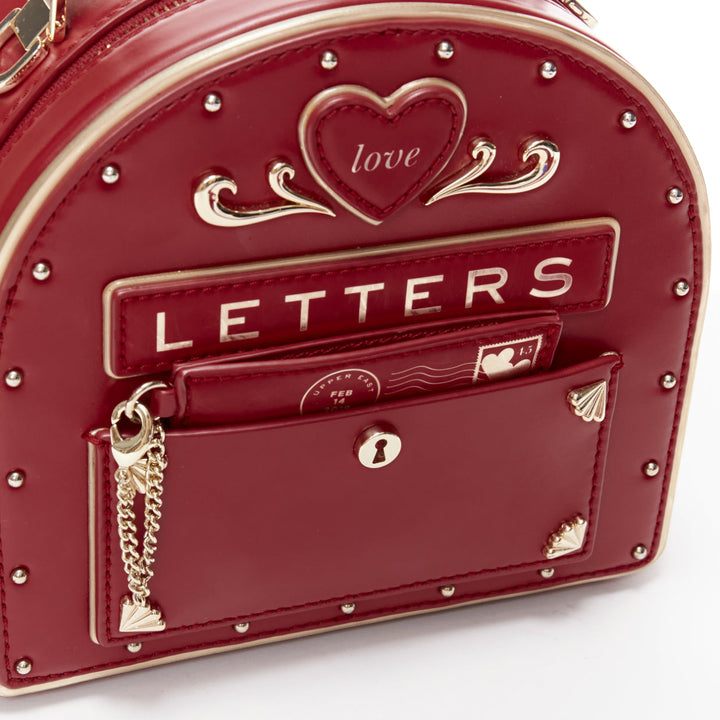 KATE SPADE Yours Truly red gold piping love letter mailbox crossbody vanity bag