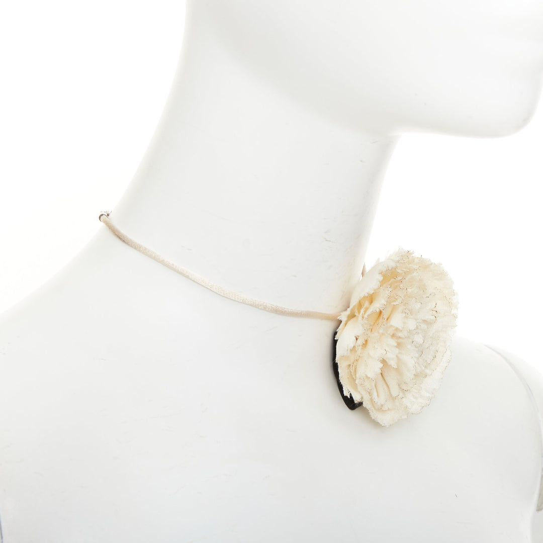 SAINT LAURENT Bridal Petite Fleur Carnation ivory frayed petal choker necklace