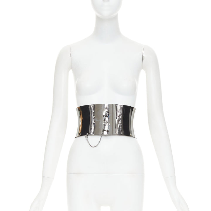 rare DOLCE GABBANA silver chrome metal double lock corset waist belt Beyonce