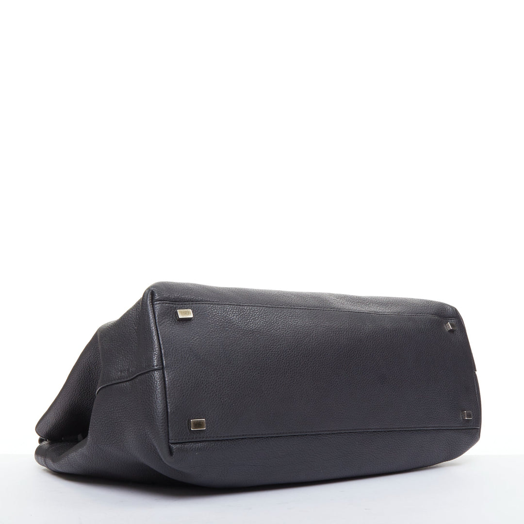 THE ROW Top Handle 14 black pebble leather loop through flap shoulder bag