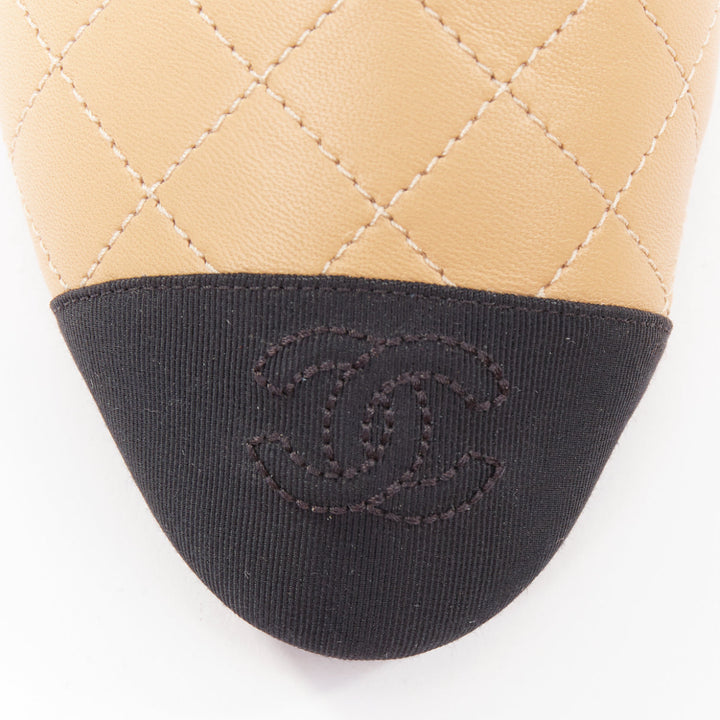 CHANEL nude quilted lambskin leather CC logo cap toe mary jane pumps EU39