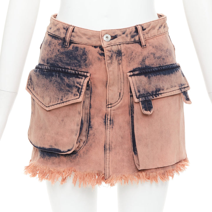 MARQUES ALMEIDA pink blue acid wash recycled cotton frayed safari skirt UK4 XXS