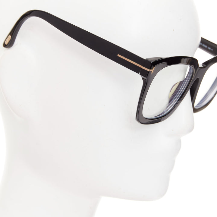 TOM FORD Sari TF690-F black acetate silver T bar oversized optical frame glasses