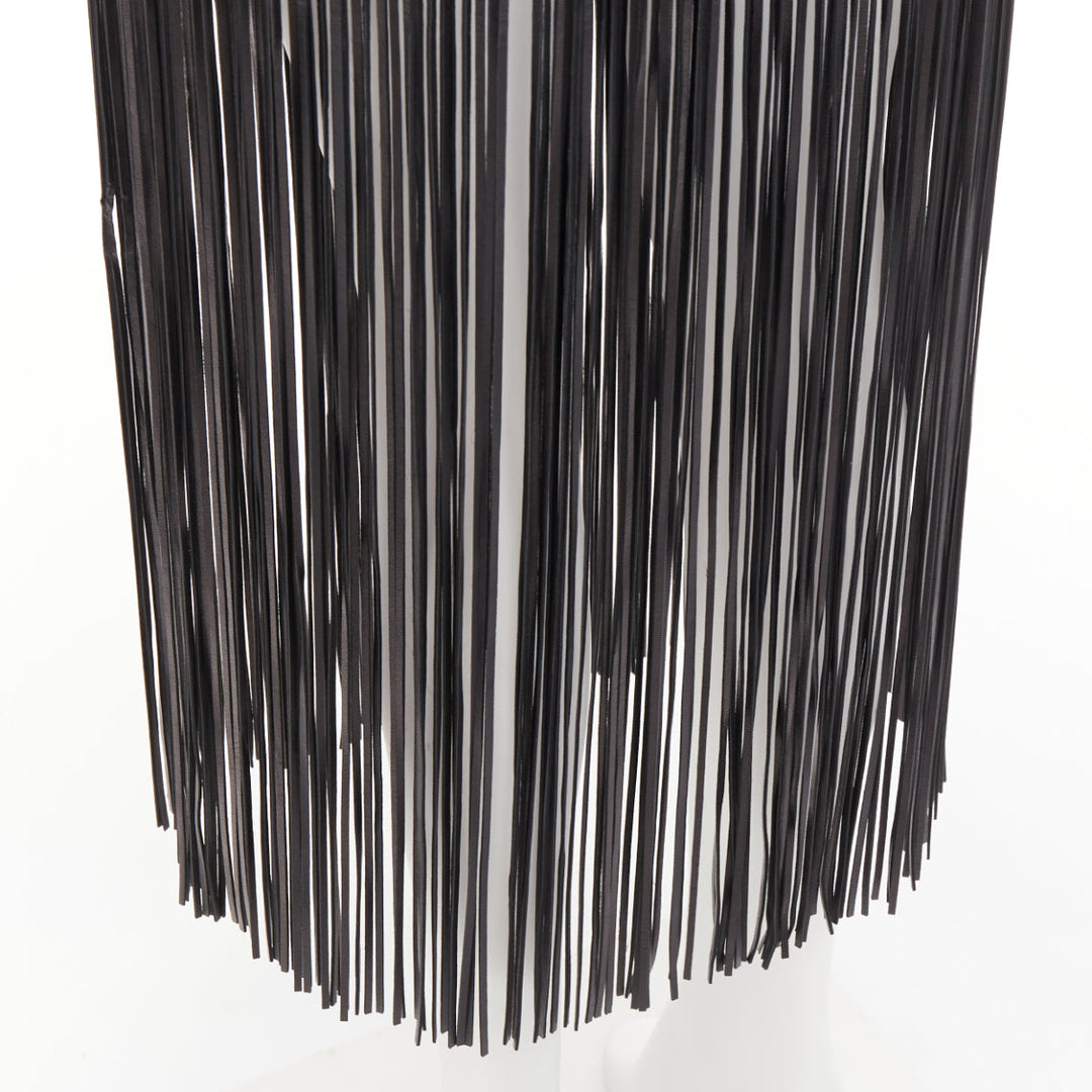 VALENTINO 2016 Runway black lambskin leather fringe belt overskirt IT44 L