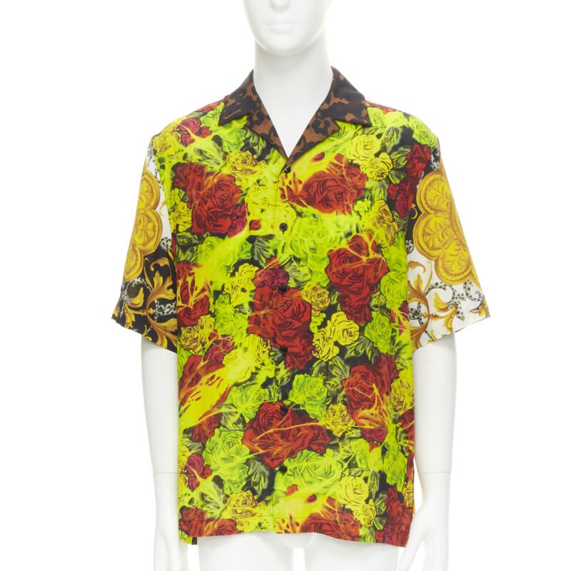 VERSACE Rose Floral Barocco Acanthus print short sleeve shirt EU39 M