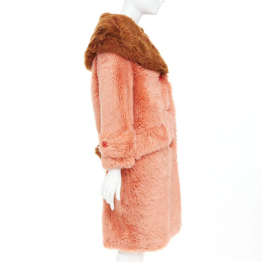 MIU MIU 2017 Runway orange brown XL flower button faux fur oversize coat IT36 XS