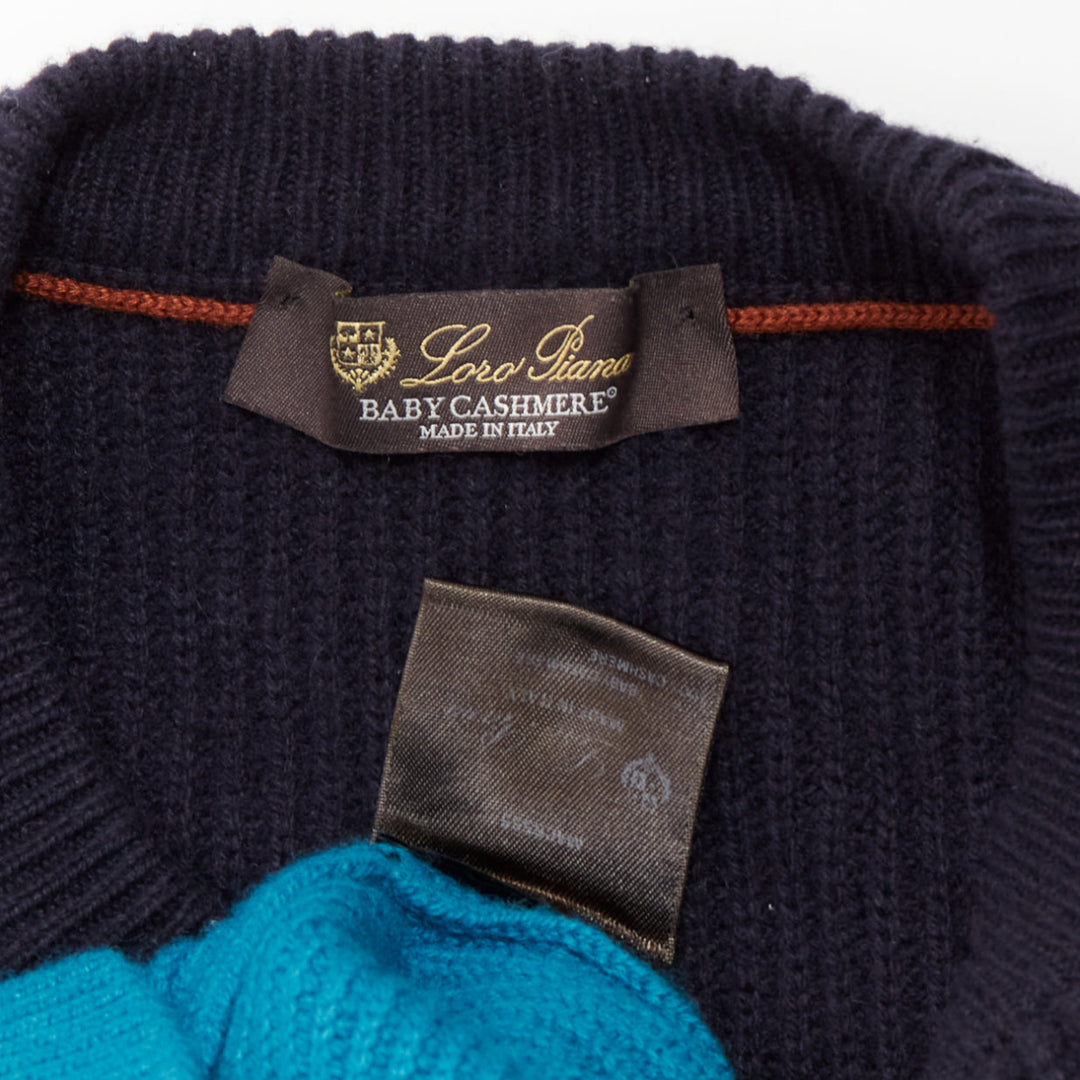 LORO PIANA 100% baby cashmere navy blue colorblocked sweater IT46 S