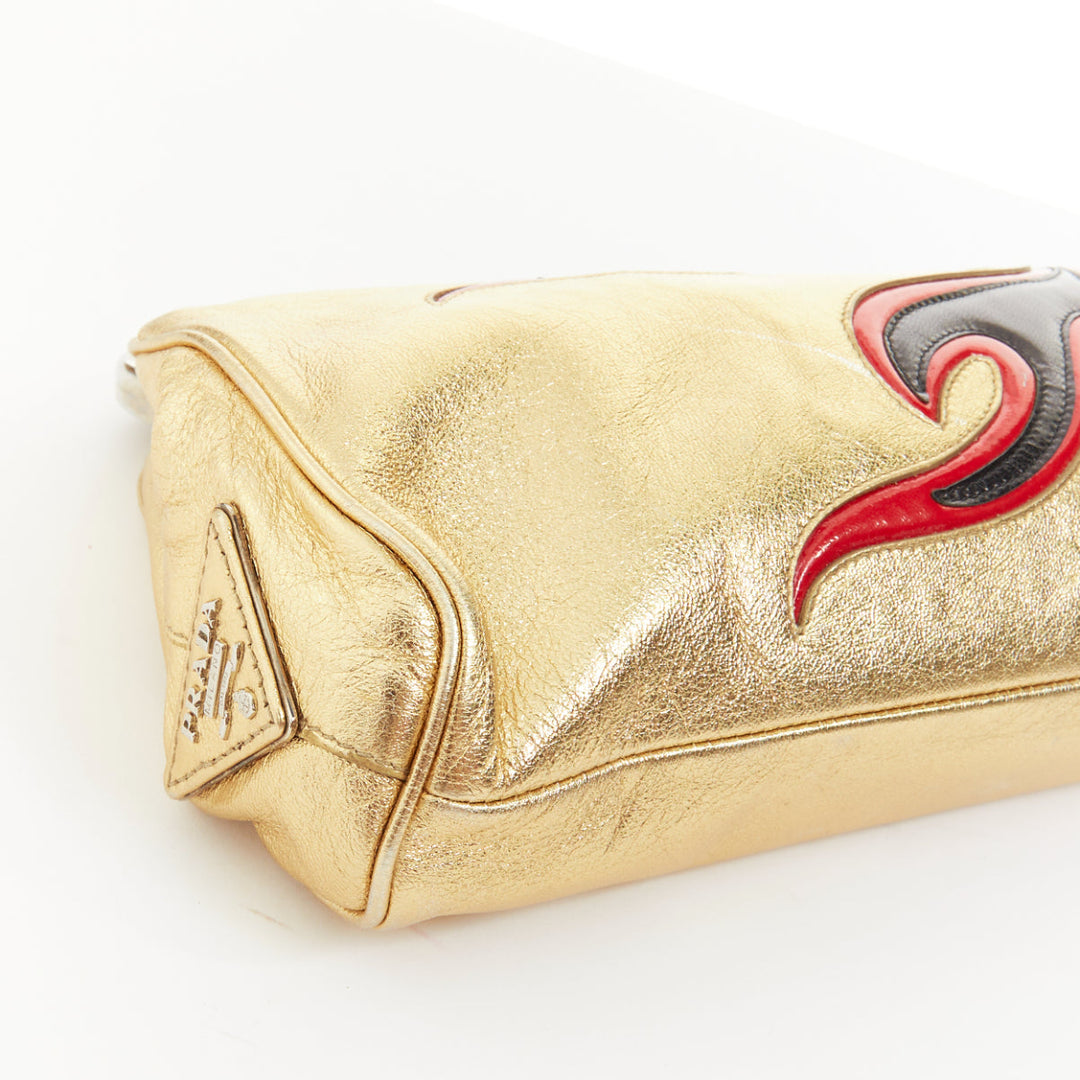 PRADA 2012 Runway hot rod metallic gold leather flame detail clutch bag