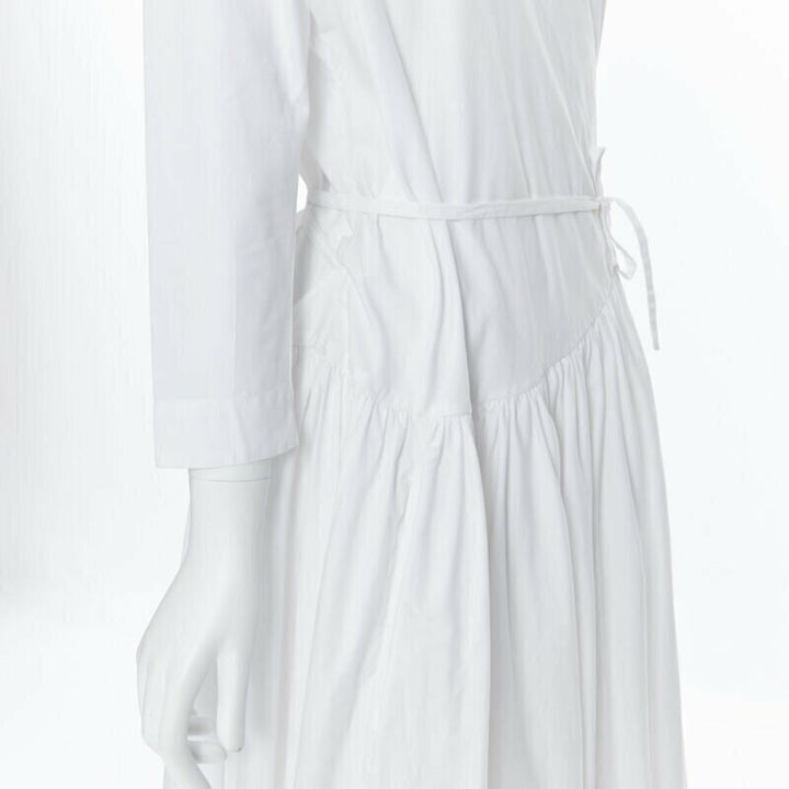 ROSETTA GETTY white cotton wrap front self tie flared casual midi day dress XS