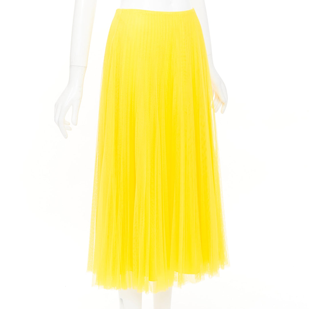 RALPH LAUREN PURPLE LABEL yellow pleated mesh silk lined midi skirt XS US0