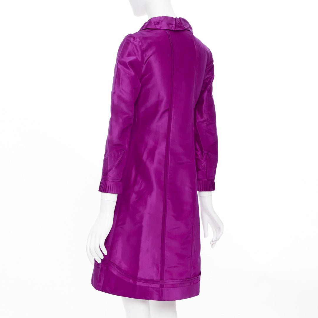 DIANE VON FURSTENBERG Madrid fuchsia silk pleated cuff scallop mini dress US4 S
