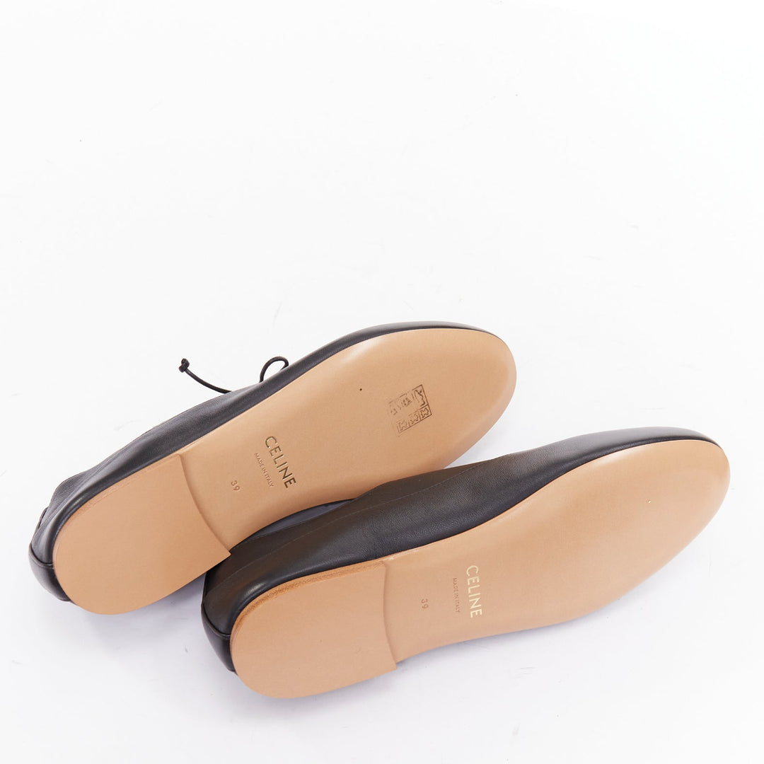 CELINE Lise Triomphe Richelieu black smooth perforated flat sole loafers EU39
