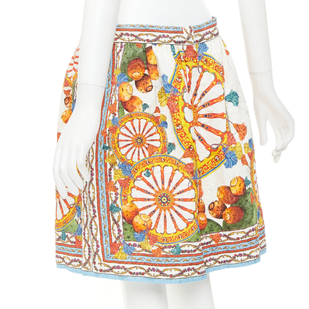 DOLCE GABBANA 2016 Carreto Siciliano print jacquard jacquard mini skirt IT44 L