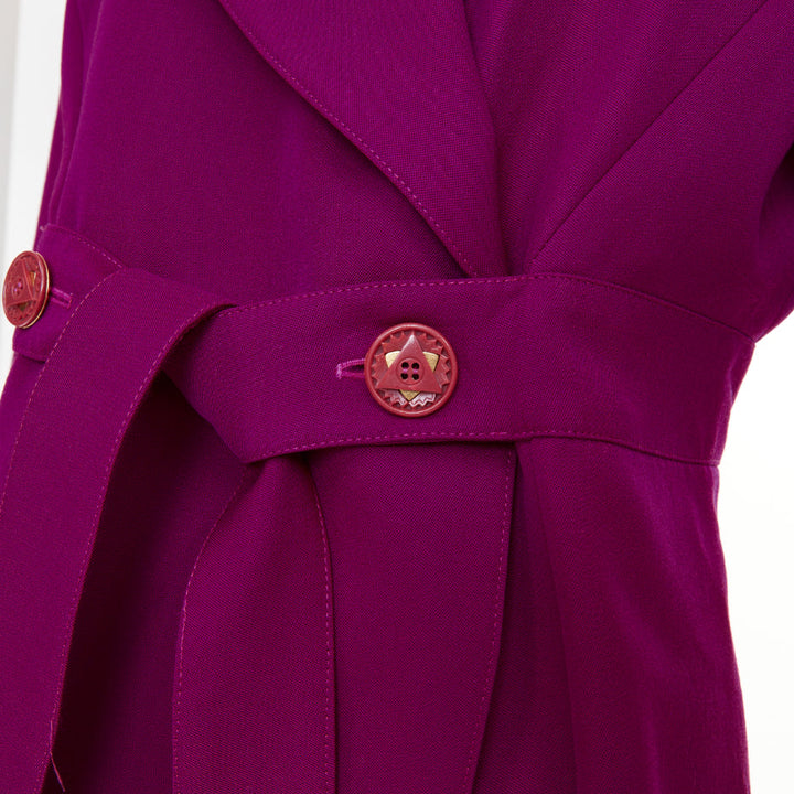 KARL LAGERFELD Vintage purple magenta wool wide lapel belt wrap jacket FR44 2XL
