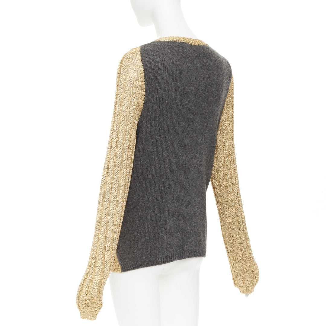 MARNI 2010 gold metallic cable knit front grey contrast back cardigan IT40 S