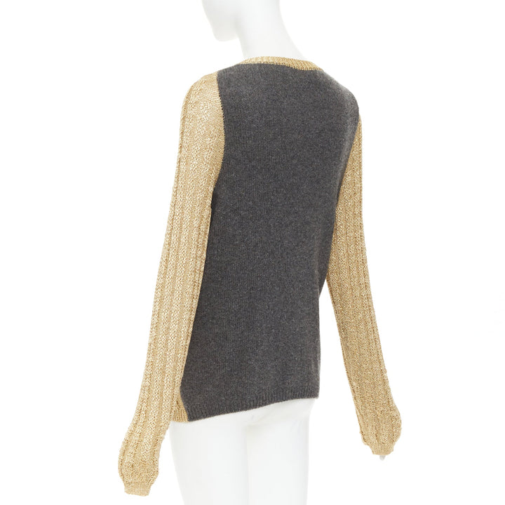 MARNI 2010 gold metallic cable knit front grey contrast back cardigan IT40 S