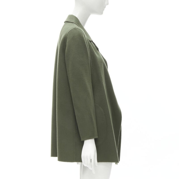 THEORY military green wool cashmere blend soft draped collar unlined coat S
