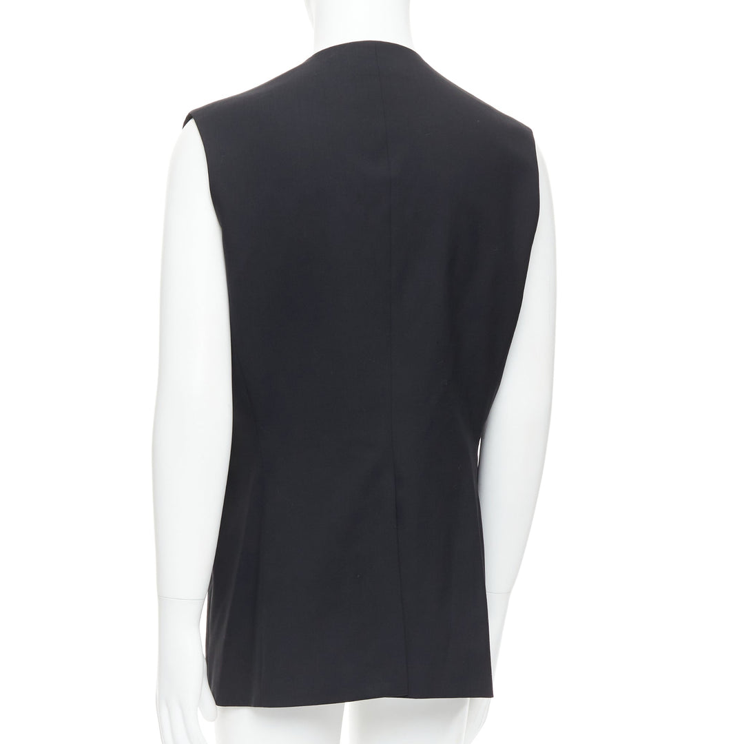 RAF SIMONS 2009 black 100% wool v cut armhole waistcoat IT52 XL