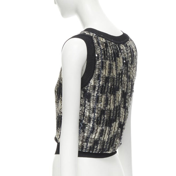 MISSONI blue silver sequins embellished crochet knit cropped vest IT42 M