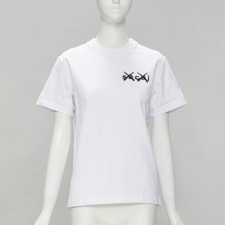 SACAI KAWS XX logo embroidery pocket white cotton boxy tshirt JP0 XS