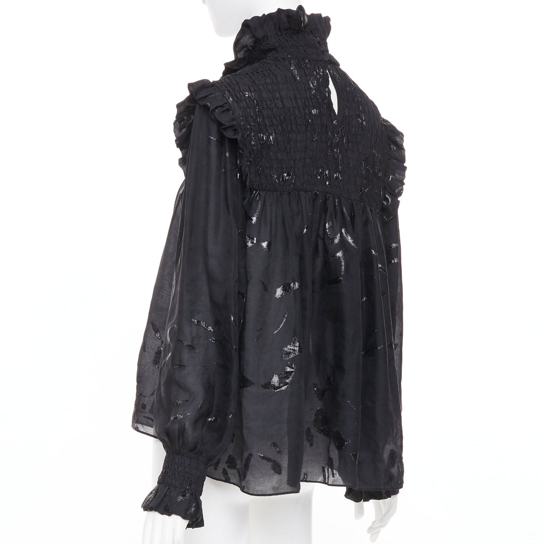 SAINT LAURENT 2021 Runway fil coupe metallic lurex silk blend blouse FR 36 S