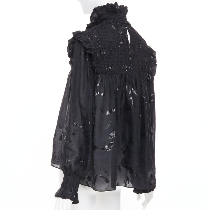 SAINT LAURENT 2021 Runway fil coupe metallic lurex silk blend blouse FR 36 S