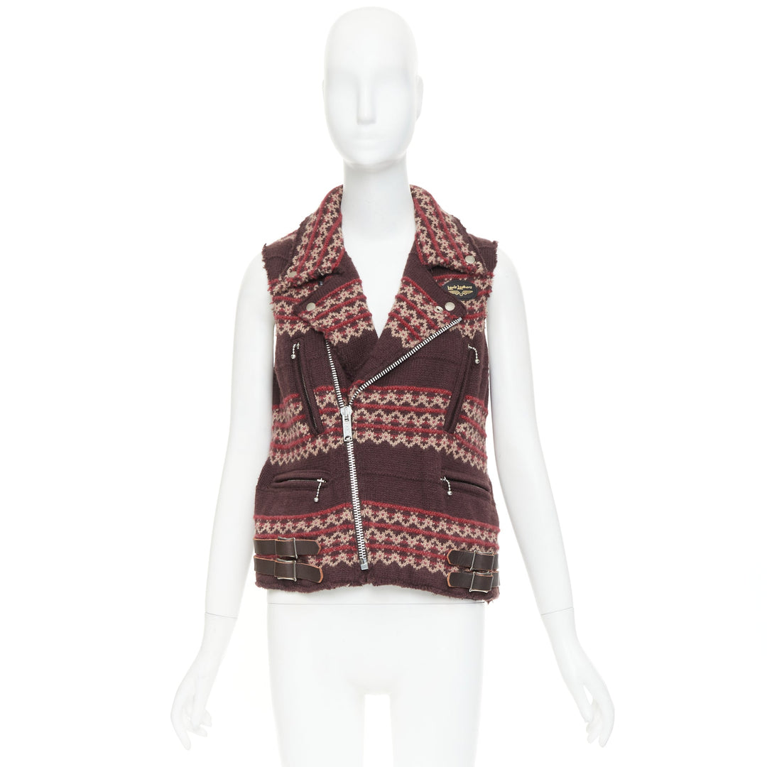 JUNYA WATANABE MAN 2003 Aviakit Lewis Leathers knit fairisle biker vest jacket S
