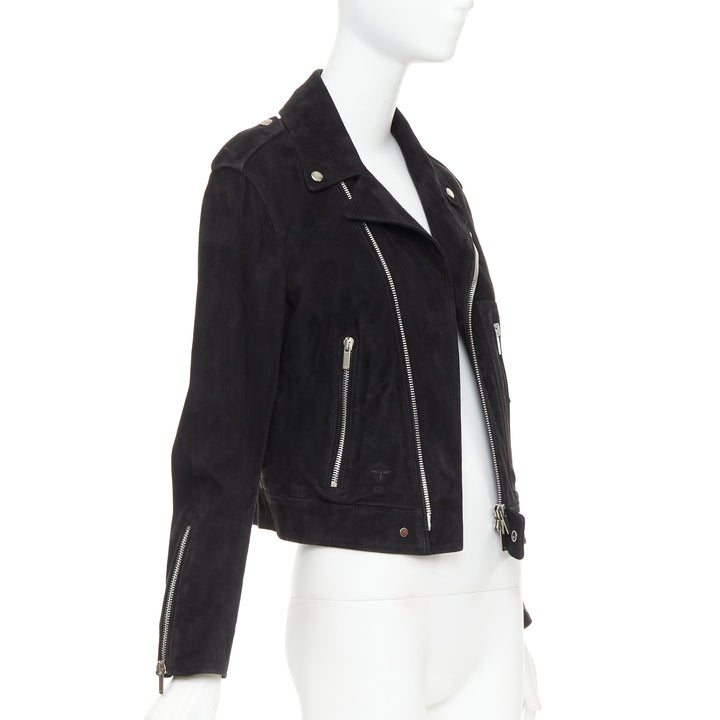 CHRISTIAN DIOR black suede lambskin leather patchwork biker jacket FR36 S